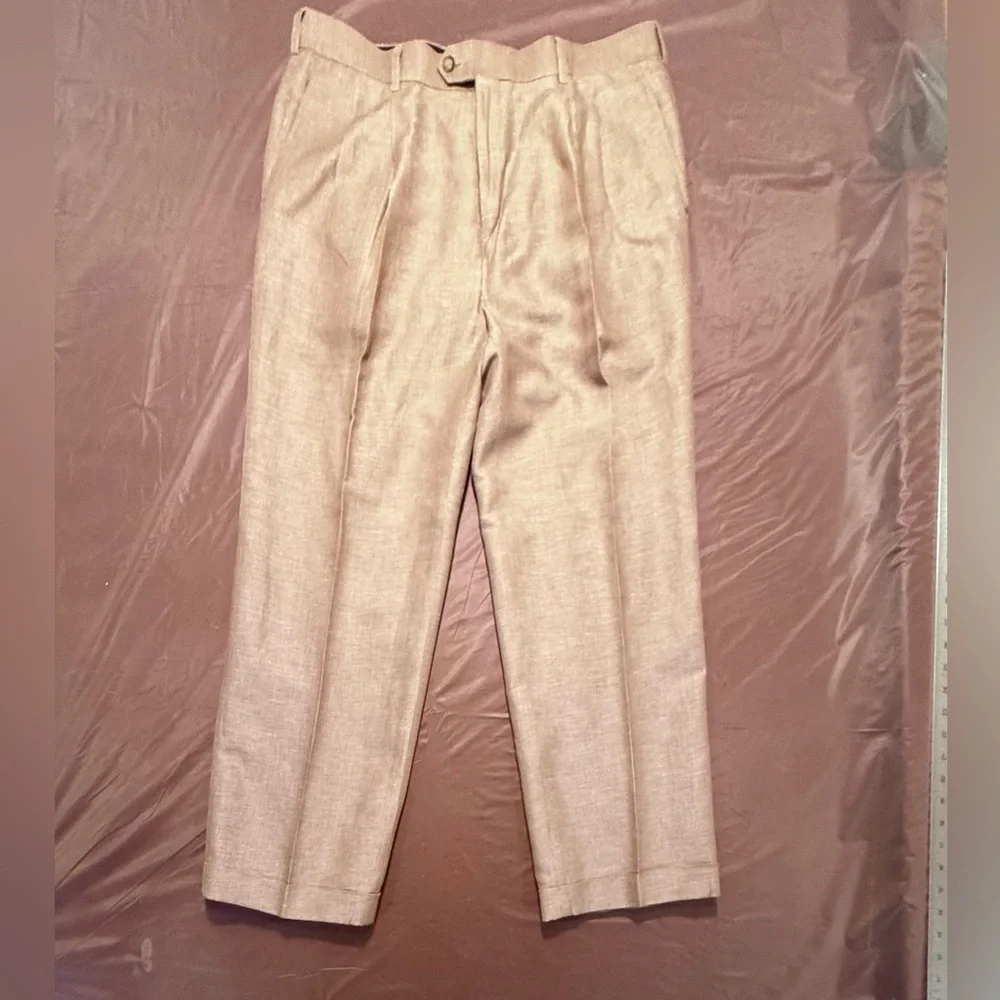 Bobby Jones Brown/Khaki micro stripe Linen/Cotton Golf Chino Pants Size 36